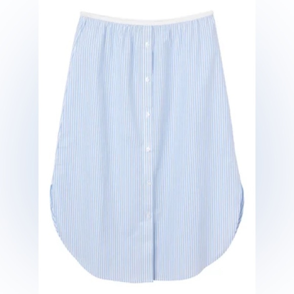Monki Women's Size XS Button Front Midi Skirt Blue White Stripes Elastic Waist